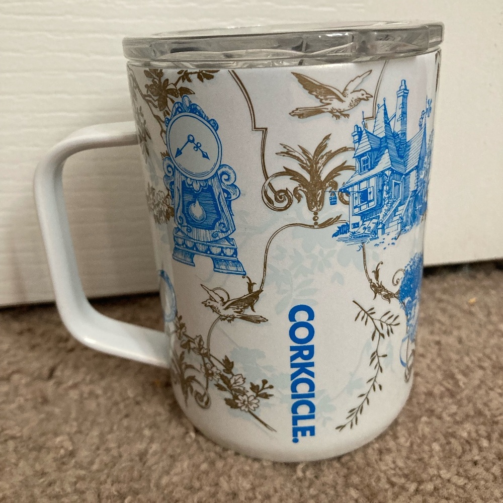 Disney Beauty and the Beast Corkcicle 16 oz. White and Blue Travel Coffee Mug